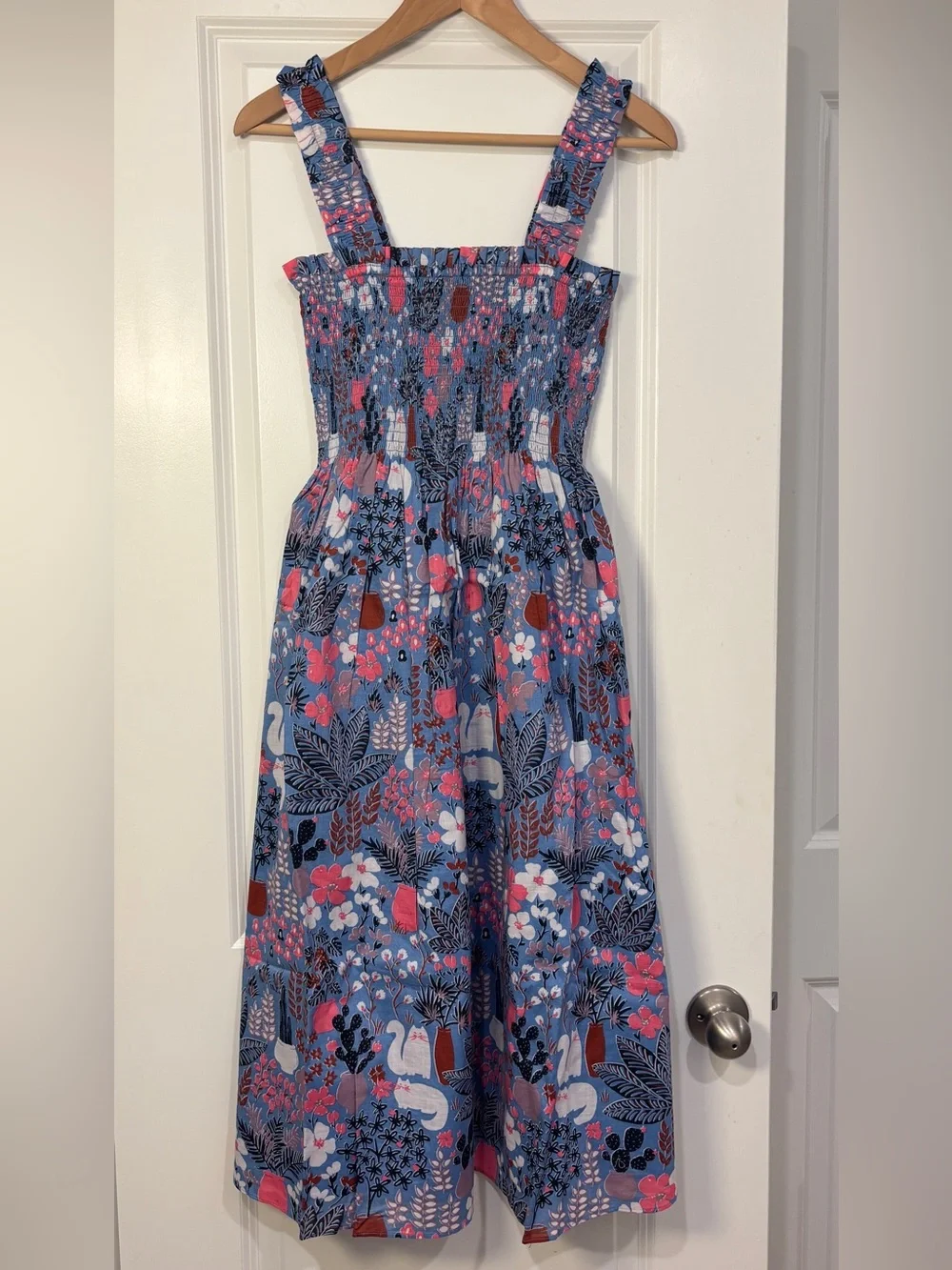 kate spade Blue Floral Smocked Midi Dress